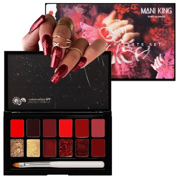 Lakiery Hybrydowe Paleta Mani King Ruby Glimmer Zestaw 16