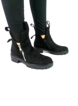 BOTKI DAMSKIE ZAMSZ OCIEPLONE CUT OUT CZARNE R37