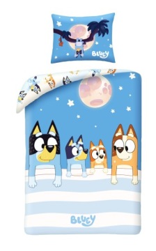 POŚCIEL BLUEY 140x200 DZIECIĘCA BAWEŁNIANA BLUE BINGO Z RODZINĄ DOBRANOC