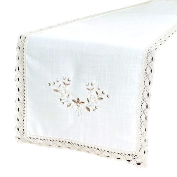 bieżnik haftowany 60x120 cm BIAŁY+BEŻ wz.052