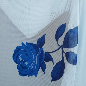 ZARA Długa Niebieska Tiulowa Sukienka w Róże LUX S