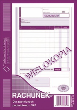 DRUK FAKTURA Rachunek dla ZWLONIONYCH z PODATKU VAT A5 pion wielokopia, MiP