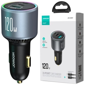 JOYROOM ŁADOWARKA SAMOCHODOWA 120W 2XUSB-C USB+KABEL USB-C 100W CIEMNOSZARA