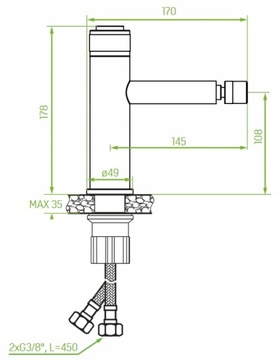 Смеситель для биде VOLUMO, ГОЛОВКА СТАРТ-СТОП