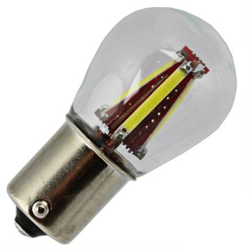 P21W LED COB 600lm 12V 24V SZKLANA FILAMENT ZIMNY