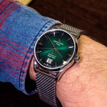 ZEGAREK MĘSKI CERTINA POWERMATIC 80 GREEN DIAL BIG DATE MESH SZAFIR +BOX