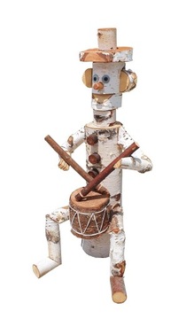 Figurka drewniana do ogrodu brzozy 55cm BĘBNIARZ ozdoba ogrodowa