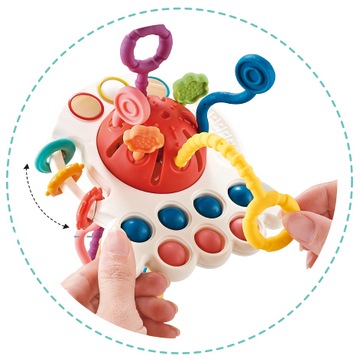 СЕНСОРНАЯ ИГРУШКА для малышей осьминог 4в1, прорезыватель, погремушка, веревочки