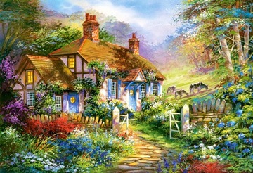 PUZZLE 3000 UKŁADANKA OBRAZ FARMA DOM CHATA W LESIE KWIATY POLANA 9+ CASTOR