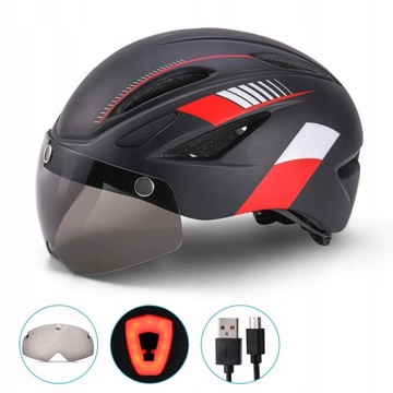 Kask rowerowy meski damski z szybą z tylna lampka