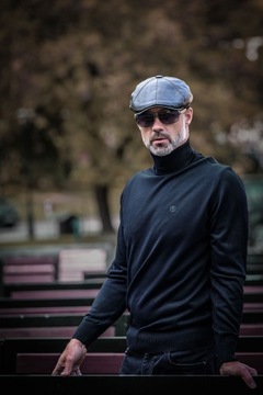 Klasyczny GOLF sweter męski elegancki gładki GRANATOWY L