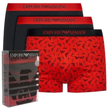 Bokserki męskie EMPORIO ARMANI zestaw 3 sztuk czarno czerwone XL
