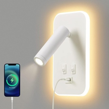 KINKIETY LED DO WNĘTRZ Z PRZEŁĄCZNIKIEM I PORTEM ŁADOWANIA USB, DO SALONU