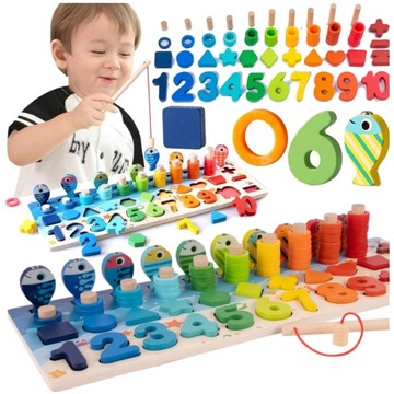 UKŁADANKA MONTESSORI gra łowienie rybek sorter nauka kolorów liczenia