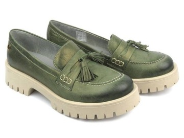 PÓŁBUTY LOAFERSY DAMSKIE MACIEJKA 5497S-09 SKÓRA ZIELONE WSUWANE