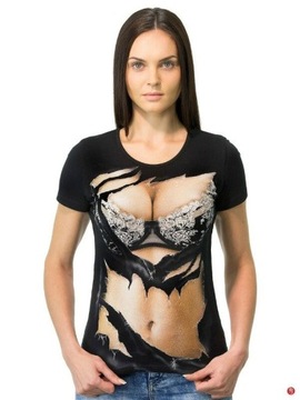 DAMSKA KOSZULKA T-SHIRT MODNY Z NADRUKIEM - M