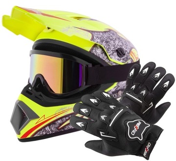 ZESTAW KASK CROSSOWY ENDURO QUAD L +GOGLE+RĘKAWICE