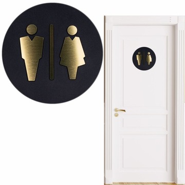 Tabliczka Toaleta z plexi fi14cm czarny/złoty tabliczki na drzwi WC