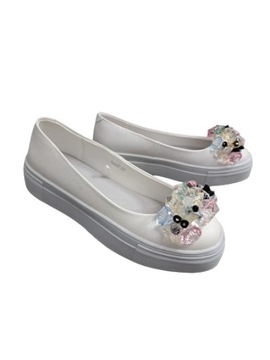 BALERINKI SANTORIO Z OZDOBNYMI KAMIENIAMI SANT-07 BIAŁY ROZM.37