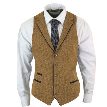 Men's Tank Top Vintage Wool Herringbone Slim Fit S