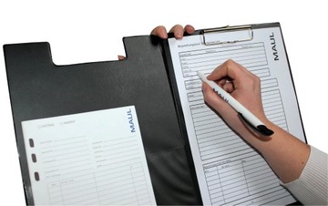 Открывающийся блокнот с зажимом для письма, папка-планшет MAUL черного цвета формата А4.