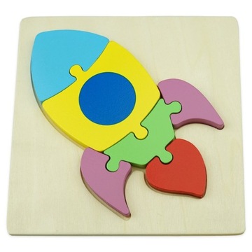 DREWNIANA KOLOROWA UKŁADANKA PUZZLE RAKIETA