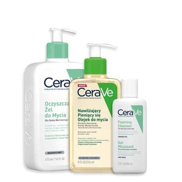 CERAVE oczyszczający żel 473ml + olejek 236ml