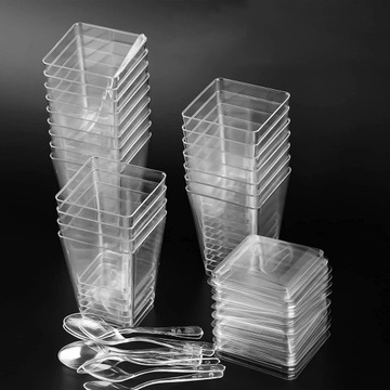 50 Set 5oz Mini Plastic Parfait Cups with Spoons Clear Small Dessert Cups D