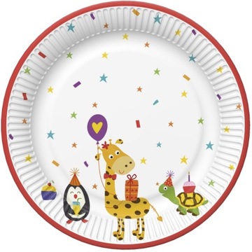 TALERZYKI PAPIEROWE imprezowe ZWIERZĘTA 18cm 8szt