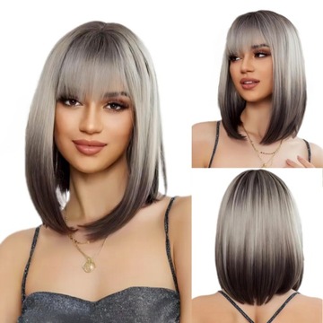 Peruka Damska Peruki Ombre Blond Włosy Bob 36cm + Wig Cap