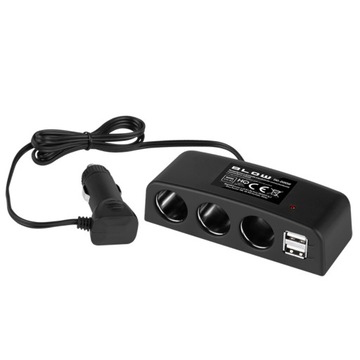 РАЗДЕЛИТЕЛЬ АВТОМОБИЛЬНОГО ПРИЖИВАТЕЛЯ 3xРОЗЕТКИ 2xUSB 12В 24В