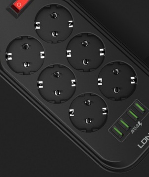 LISTWA ZASILAJĄCA 6 GNIAZD + 4x USB PRZEDŁUŻACZ