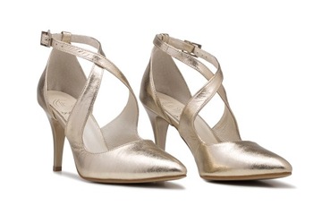 Свадебные туфли кожаные танцевальные золотые с ремешками 38