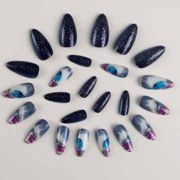 PAZNOKCIE SZTUCZNE TIPSY ALMOND STARRY SKY SAMOPRZYLEPNE 24SZT