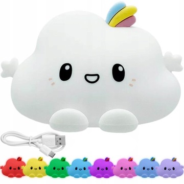 SILIKONOWA LAMPKA NOCNA DLA DZIECI LED RGB USB 16 KOLORÓW LAMPA CHMURKA