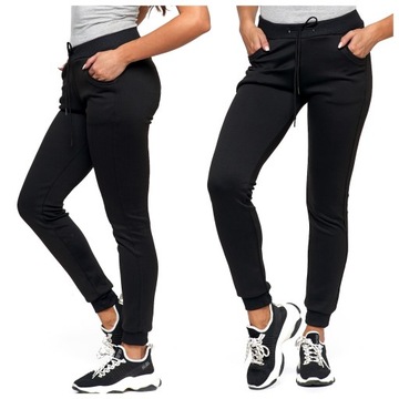 SPODNIE DRESOWE DAMSKIE SPORTOWE Z ŚCIĄGACZAMI JOGGERY MORAJ XL/XXL CZARNE