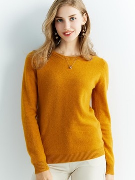 SWETER 100% WEŁNA MERINO OKRĄGŁY DEKOLT RUDY L