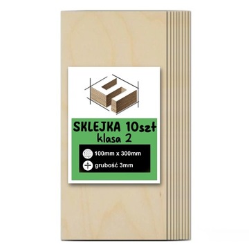 SKLEJKA DESKA 3mm FORMATKA DO LASERA CNC GRAWER 300x100mm 50 SZT KLASA 2