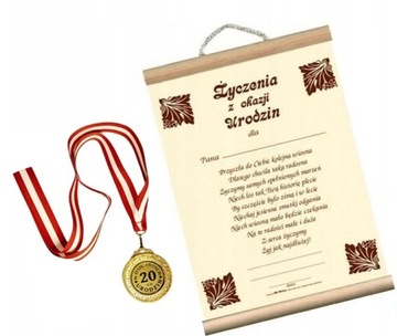 DYPLOM i MEDAL zestaw prezent na 18 30 40 50 60 70 urodziny pamiątka
