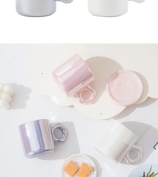 Симпатичная керамическая кружка для воды с крышкой, простая кофейная чашка с цветочной ручкой, бытовая