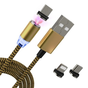 МАГНИТНЫЙ КАБЕЛЬ 3в1 ДЛЯ IPHONE LIGHTNING ANDROID MICRO USB TYPE-C ДЫШАЩИЙ 1м