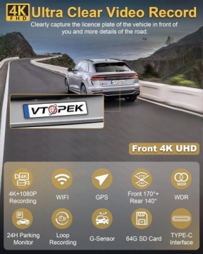 Видеорегистратор Vtopek 4K с Wi-Fi, GPS и WDR — мини-камера