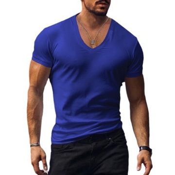 T-shirt V-neck jednolity kolor casual T-shirt z krótkim rękawem
