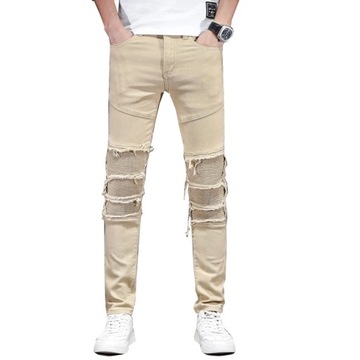 KSTUN Khaki Jeans For Men Slim Fit Strtch Patchwor