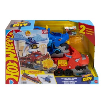 Hot Wheels City Великий Транспортер Подвійний Дракон JBM72 2 Машинки Пошкоджений (пошкоджений)
