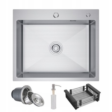 Zlewozmywak podwieszany IVETTE stalowy INOX 60x50 cm ZESTAW + dozownik