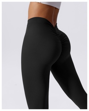 Seksowne Legginsy V-Back Scrunch, PUSH UP, z marszczeniem, L