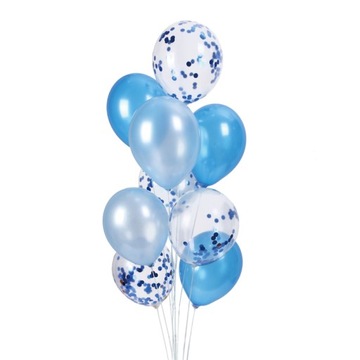 Balony niebieskie konfetti zestaw Urodziny mix 6x