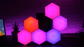 LAMPA LED NA ŚCIANĘ RGB KWANTOWA HEXAGON 6szt. Z PILOTEM TUYA WiFi BT