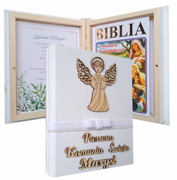 Pierwsza Komunia BIBLIA w pudełku, grawer, PREZENT